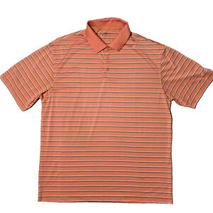 Nike Golf Shirt Mens XL Orange Striped Short Sleeve Fit Dry Polo Performance